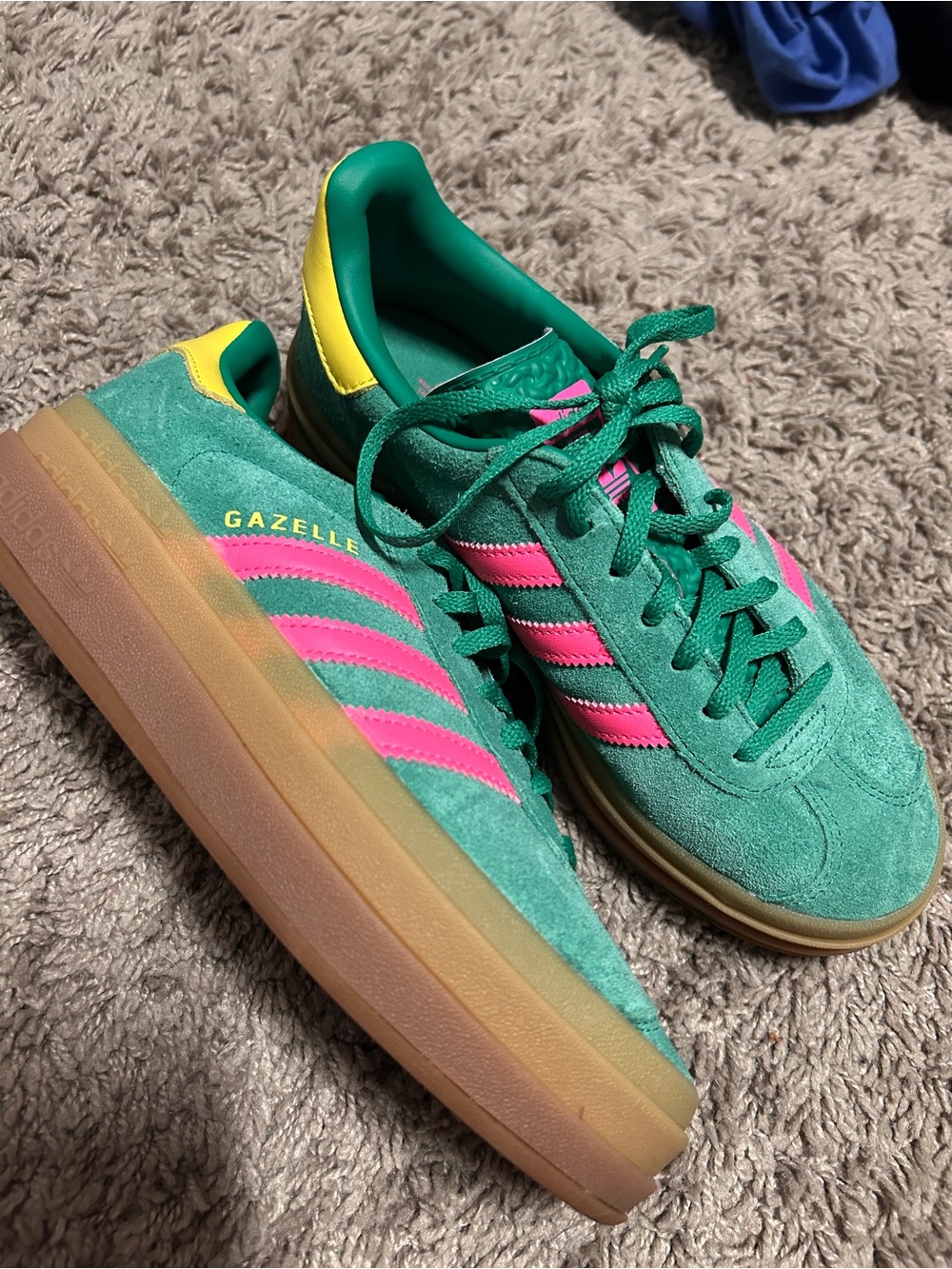 Adidas Suede Platform Sneaker - Green with Pink Stripes